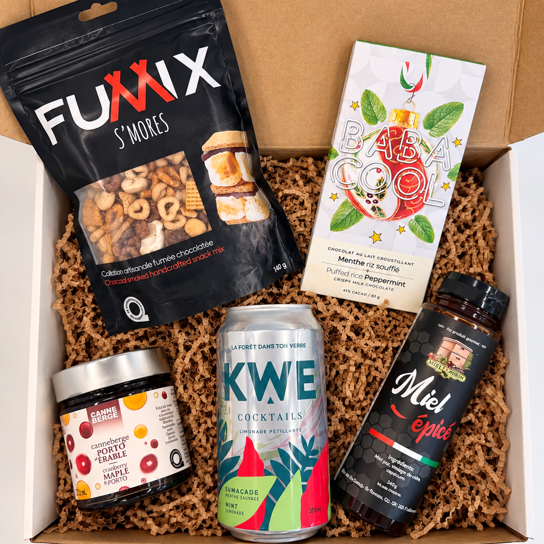 Boîte cadeau gourmande québécoise La Valeur Sûre avec sélection de produits du Québec
