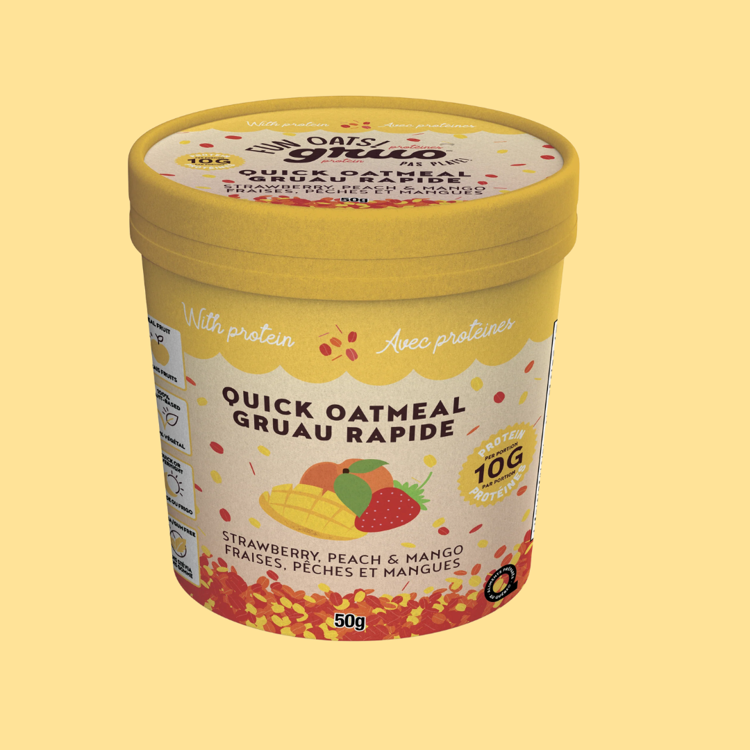 Gruau Gruo fraises, pêches et mangues protéiné – format Grab’N’Go 50 g
