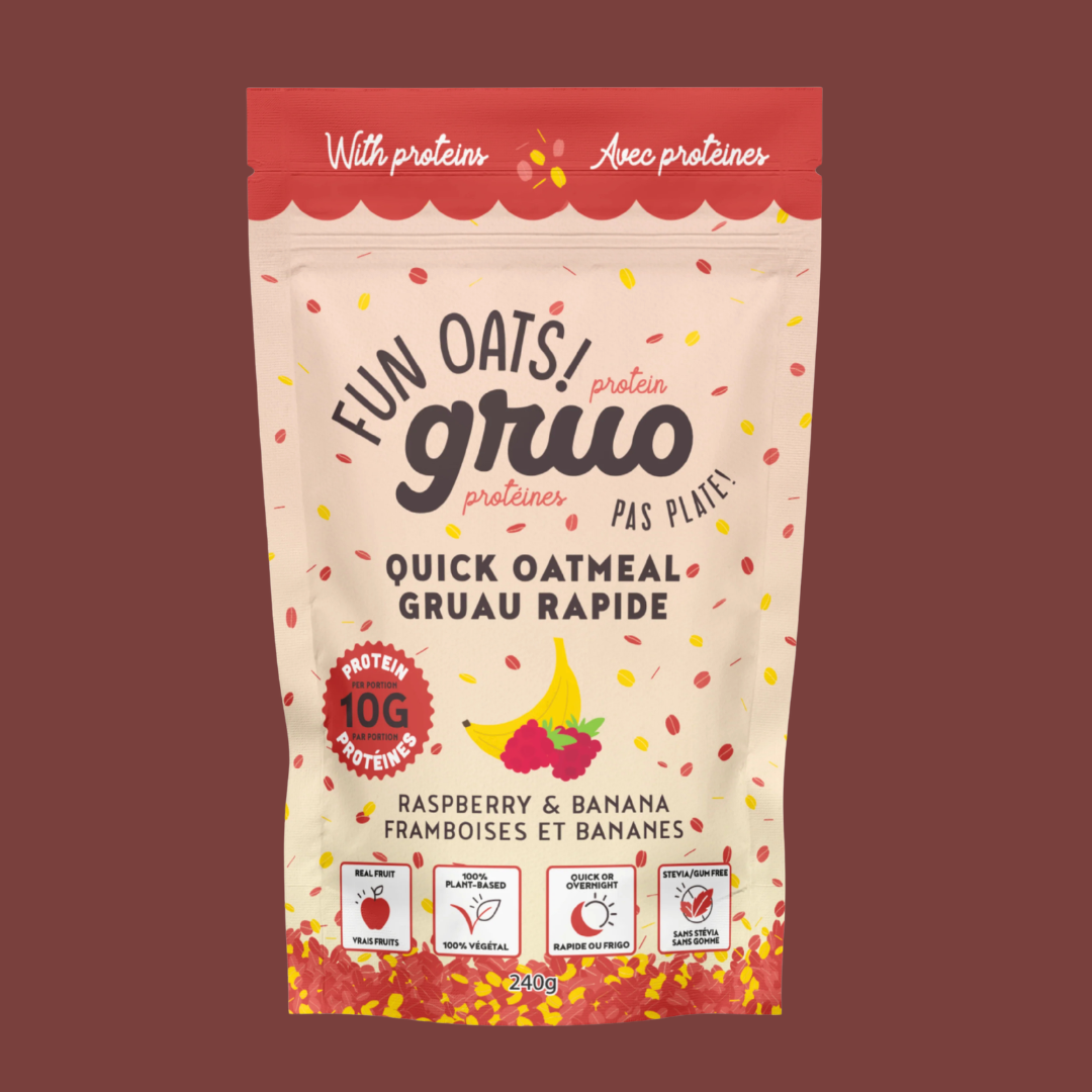 Gruau Gruo framboises et bananes protéiné – sac 240 g
