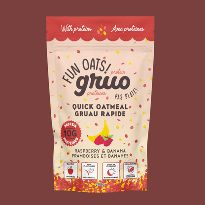 Gruau Gruo framboises et bananes protéiné – sac 240 g