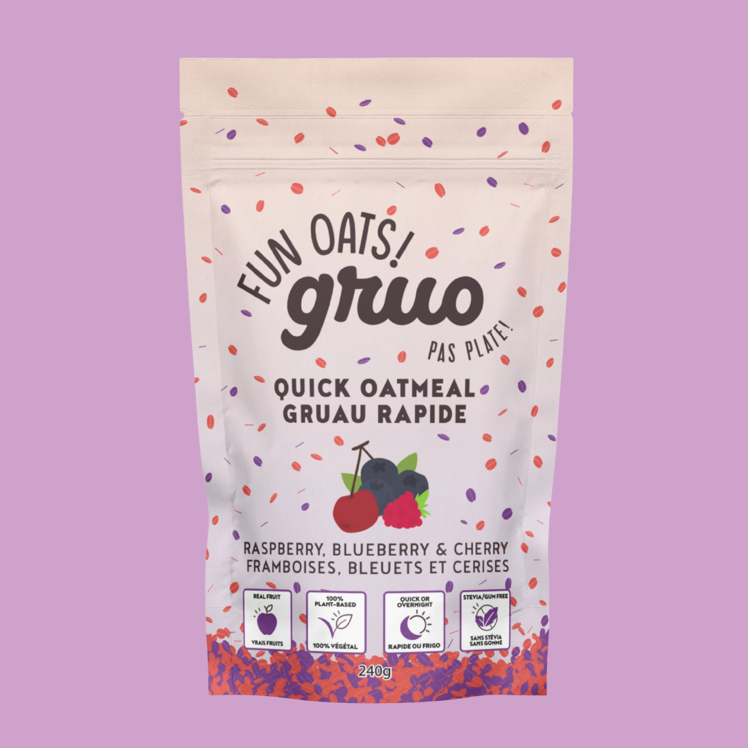 Gruau Gruo framboises, bleuets et cerises – sac 240 g