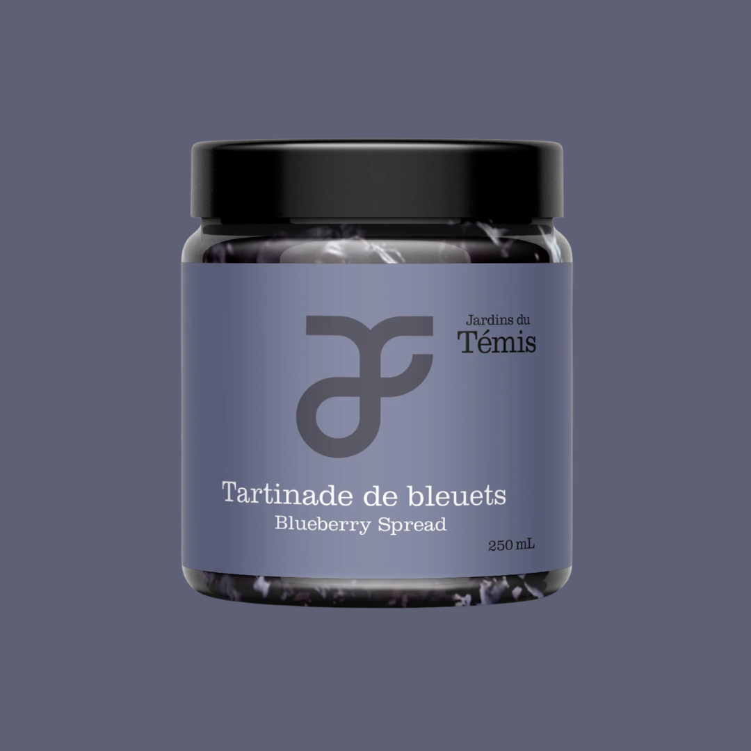 Pot de tartinade de bleuets 250 mL des Jardins du Témis, produit québécois