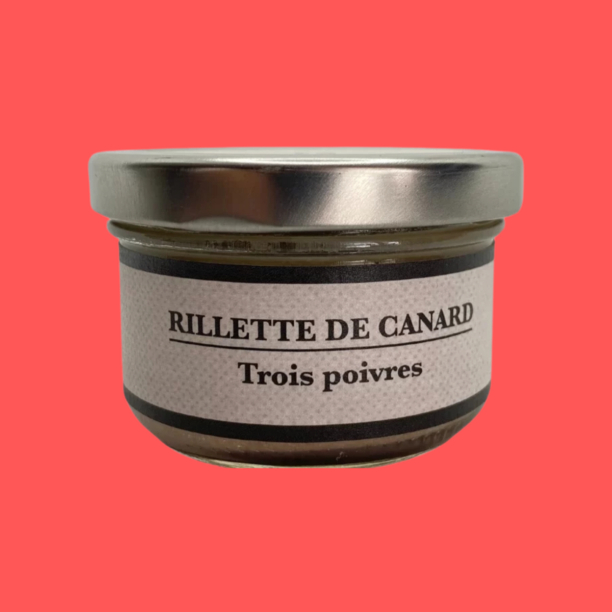 Pot de rillette de pintade à saveur de trois poivres.