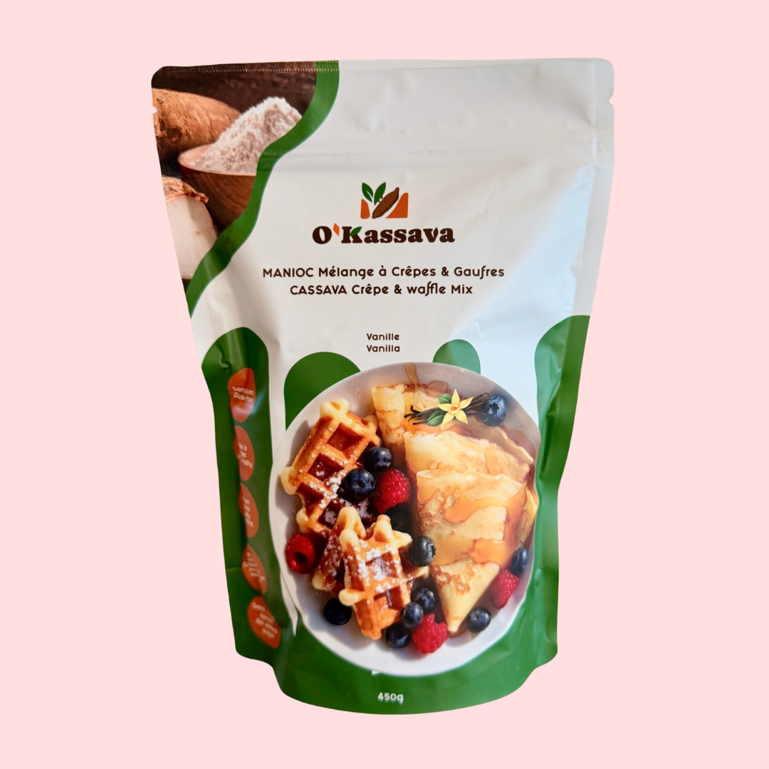 Mélange à crêpes et gaufres au manioc O’Kassava – produit québécois