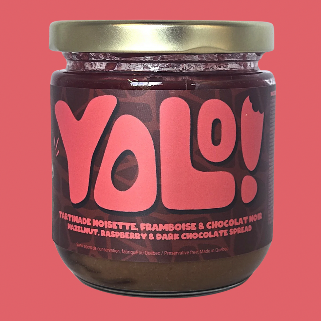 Tartinade Noisette, framboise et chocolat Yolo Noix – produit québécois